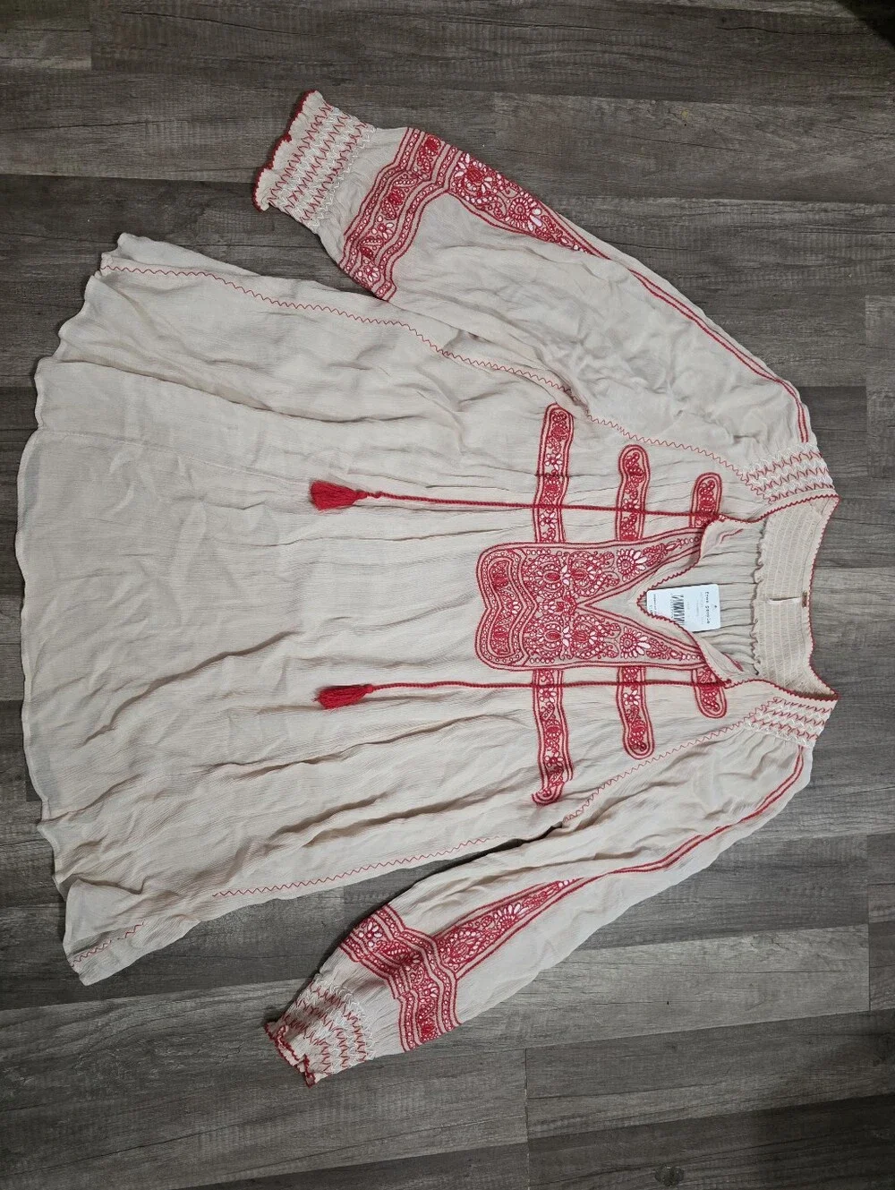 Nwt FREE PEOPLE Boho Embroidered Cream Tunic Top DRESS gypsy 90s Y2K Lagen - Picture 4 of 11
